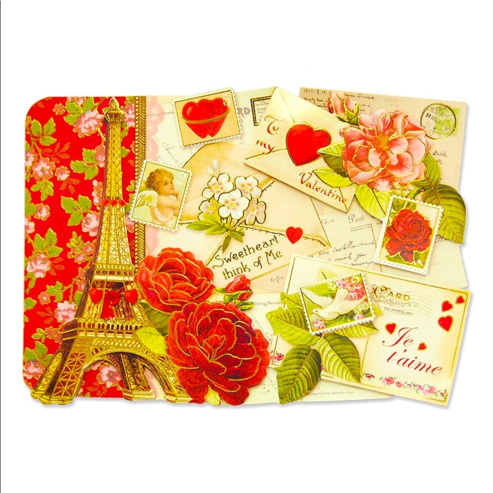 Pooch & Sweetheart Single (1) Small Valentine Die-Cut Card: Je t'aime (91449)